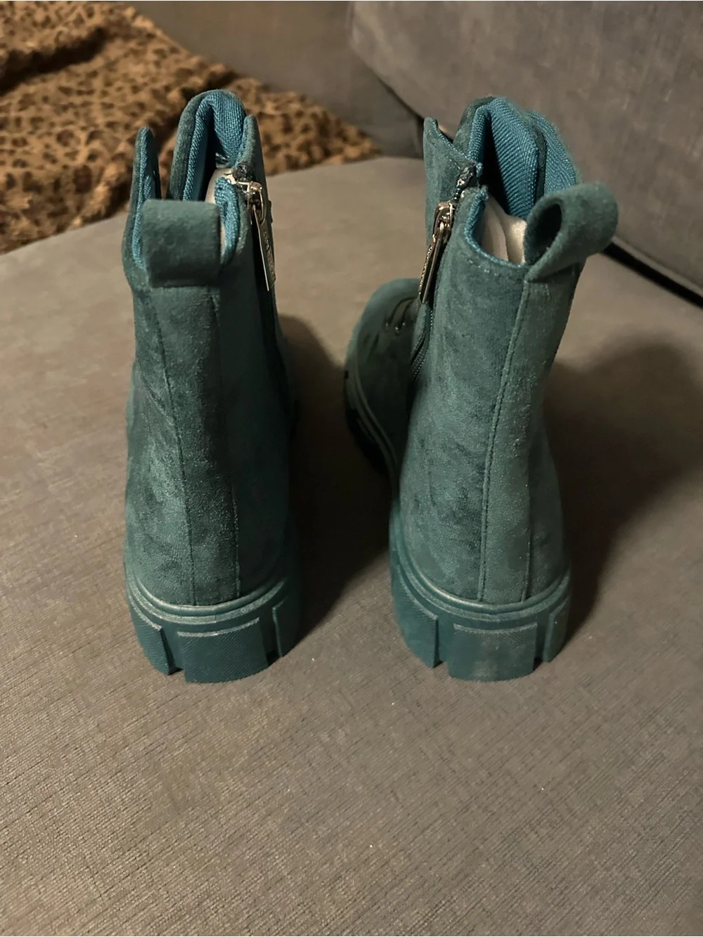 Comfortable light weight Teal Suede High-Top Lace-Up Boots